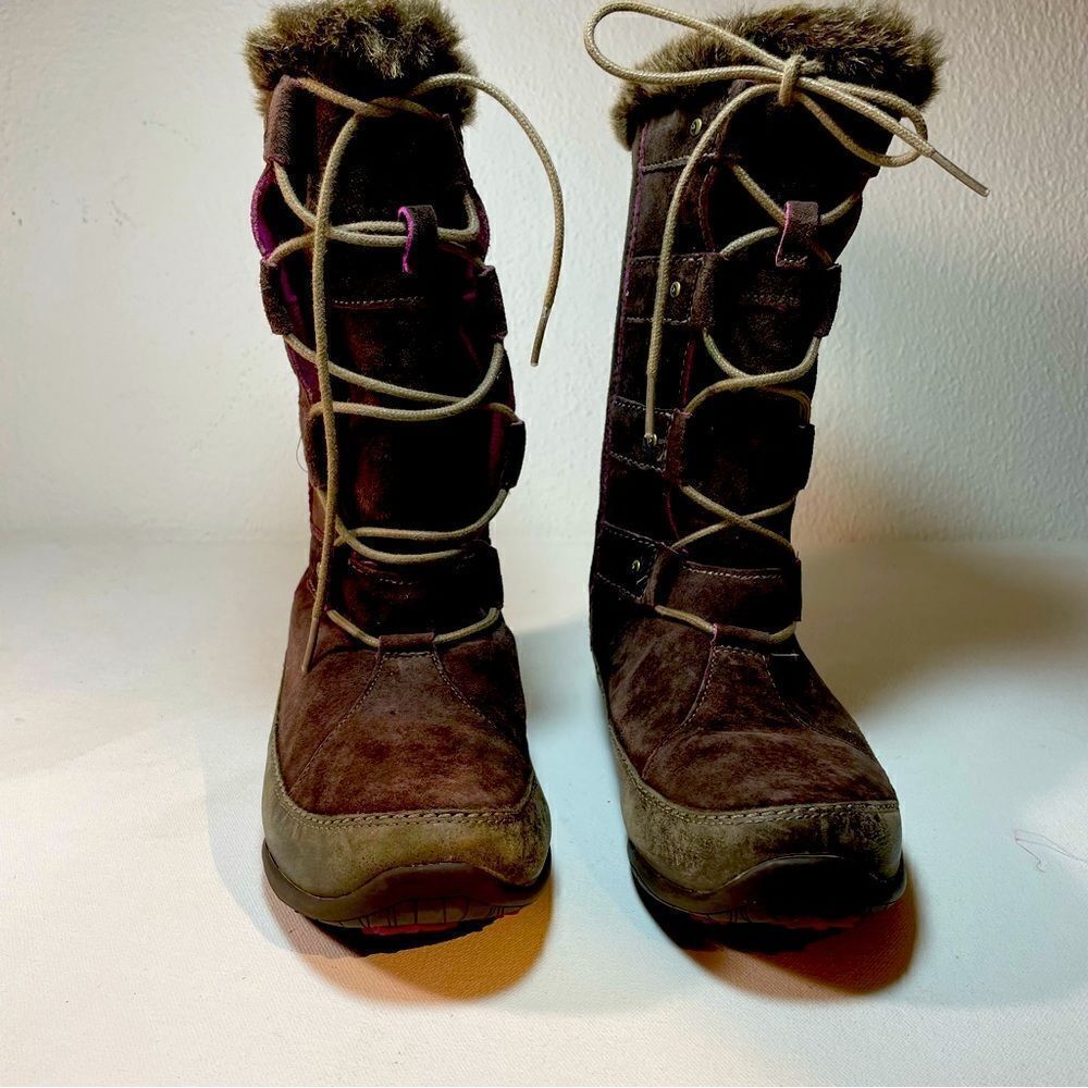 THE NORTH FACE Womens Abby IV Waterproof Suede Leather Boots US 6 Brown/Fuschia